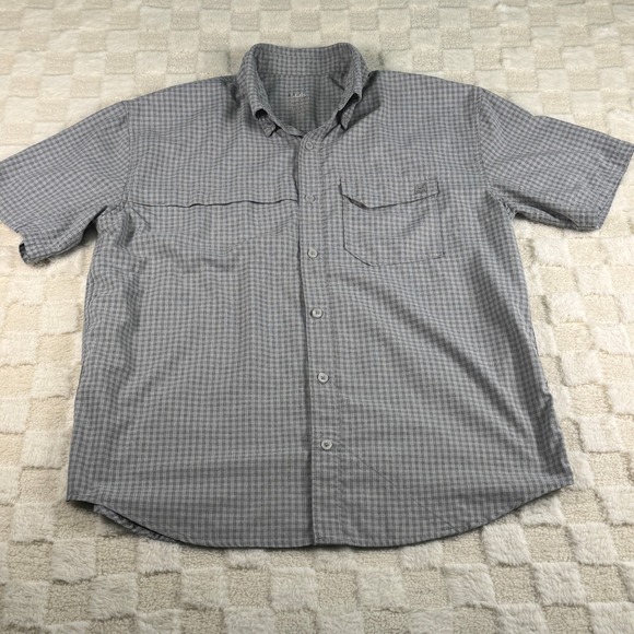 Huk Other - Huk Mens Grey Plaid Short Sleeve Button Down Fishing Shirt Size Medium Mesh Back